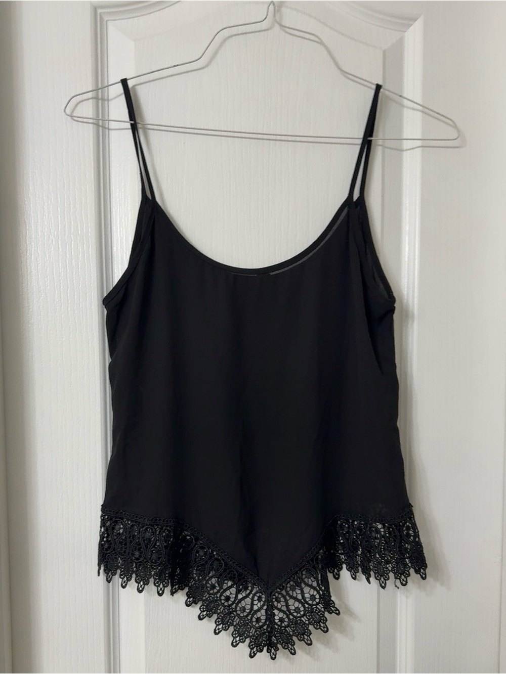 Nella Fantasia Womens Black Lace Cami Crop Tank Top Spaghetti Strap Size
